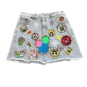 EUC fun rare La Ros women's Emoji smile butterfly love star jean skirt, M